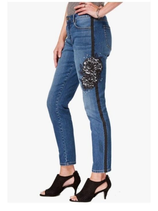 Style&co. Denim - Style Co Ultra Skinny Jeans Womens 14 Blue Lace Floral Side Stripe Stretch Deni